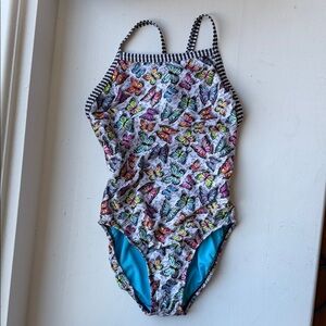 Dolfin White Butterfly-Print One-Piece Training Swimsuit Size 32